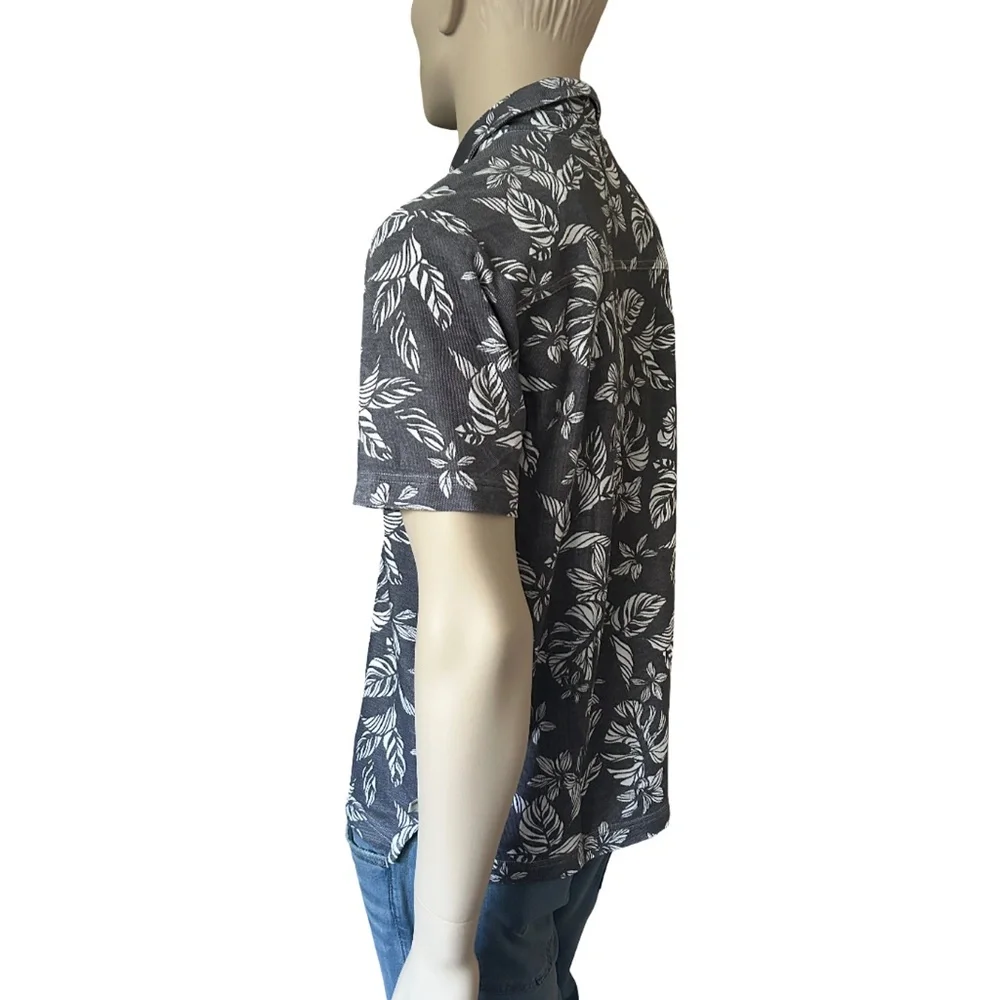Tommy Bahama Hawaiian Tiki Shirt Monochrome Tropical Leaf Pattern Print - Picture 4 of 13